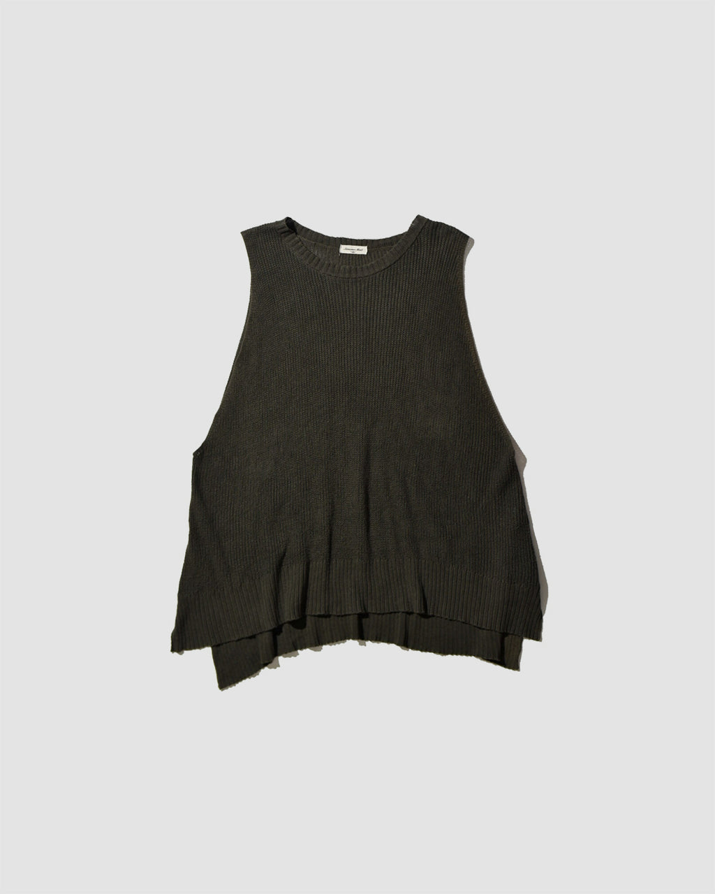 KNITTED OLIVE GREEN SLEEVELESS TOP - FREESIZE