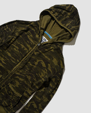 FLASH REPORT CAMO LACE ZIPPER HOODED SWEATER - S/M