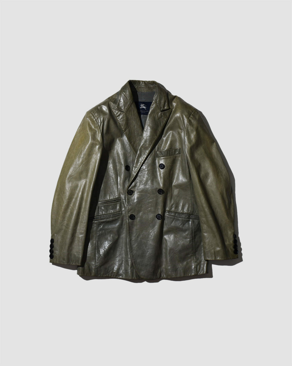 BURBERRY SAGE LEATHER DOUBLE BREASTED BLAZER - M/L